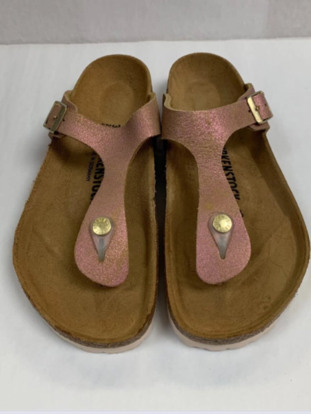 Birkenstock Gizeh Washed Metallic Pink Suede Leather Regular Width Sandals